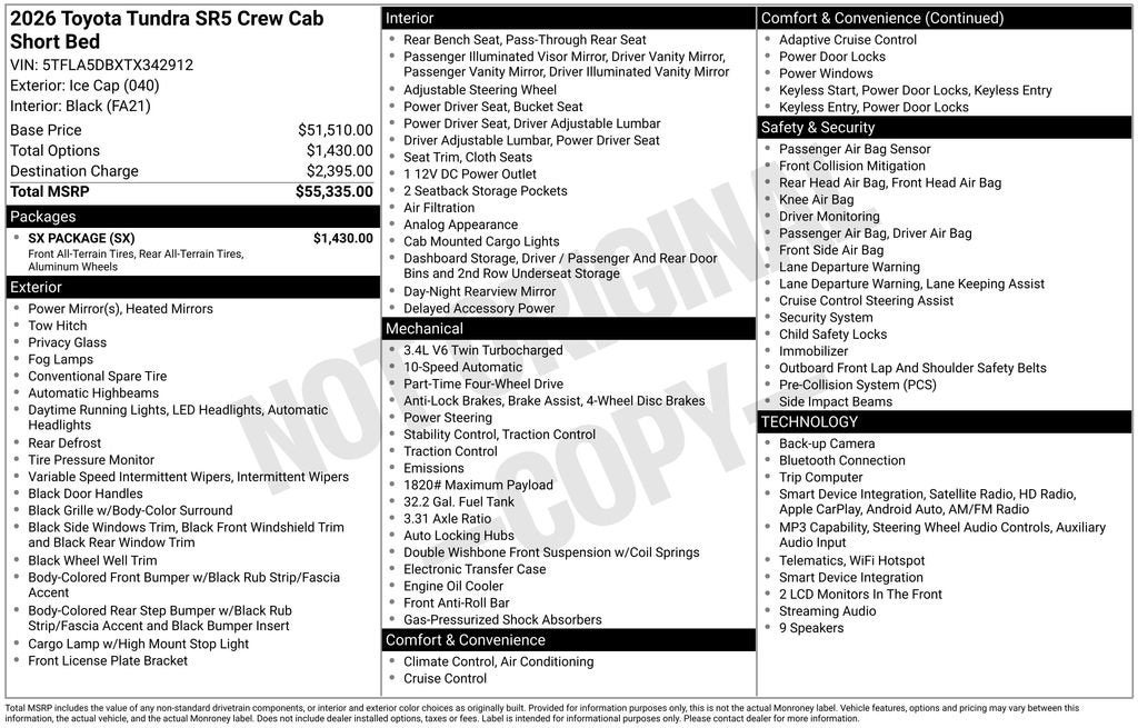 2026 Toyota Tundra SR5 CrewMax 5.5' Bed